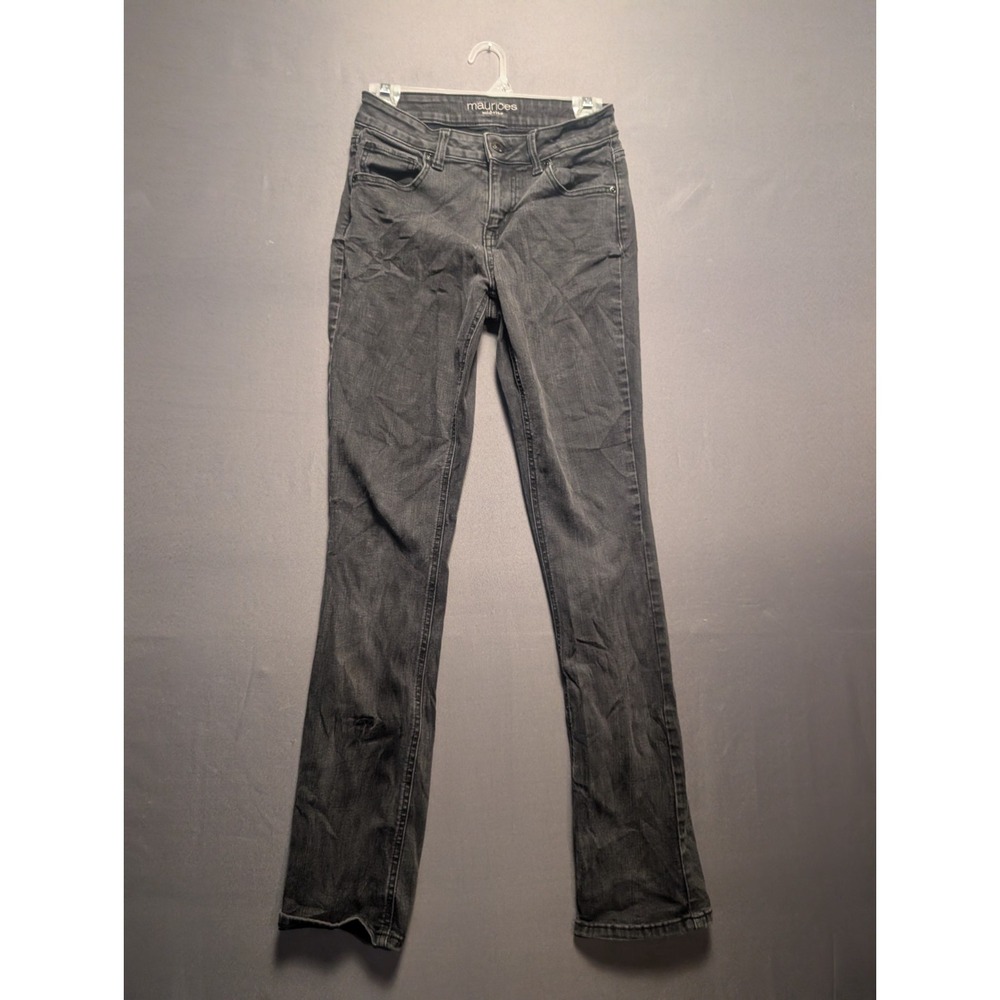 Maurices Straight Jeans Womens 2 Black Denim Cotton Stretch Mid Rise Distressed